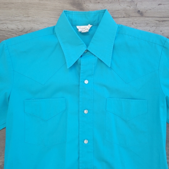 Vintage London Bridge Pearl Snap Western Long Sleeve Shirt Turquoise Large - Picture 2 of 5